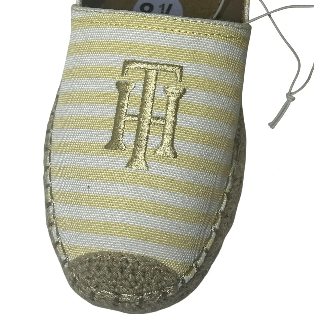 Tommy Hilfiger Pieke‎ Yellow White Striped Espadrille Flats Logo Slip On 8.5M